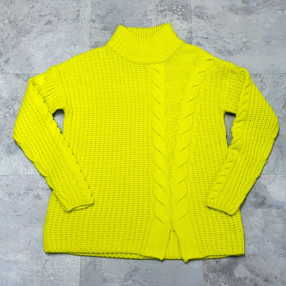 #10376-8 Women’s Sweater Coat Knittede,Neon yellow,S.